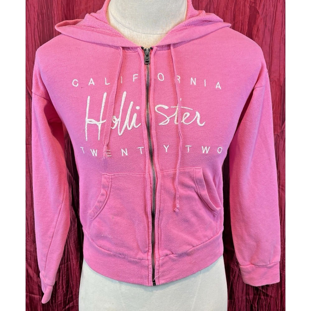 Girls Hollister Calif 22 Pink Fleece Pullover Logo Hoodie Sweatshirt sz Sm